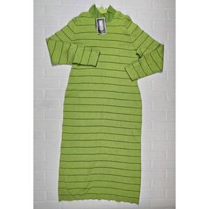 House of Aama Green Striped Knit Midi Dress XXL